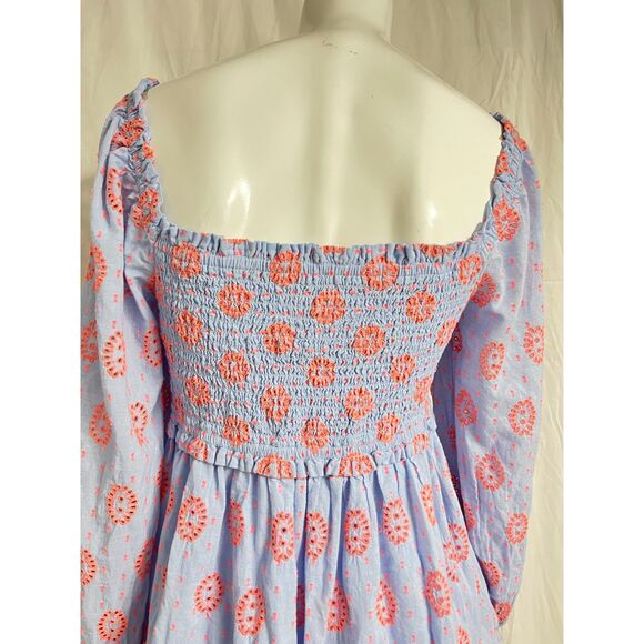 Lilly Pulitzer Rainna Eyelet Smocked Dress Blue Peri Chambray Dobby Eye Small - Picture 6 of 11